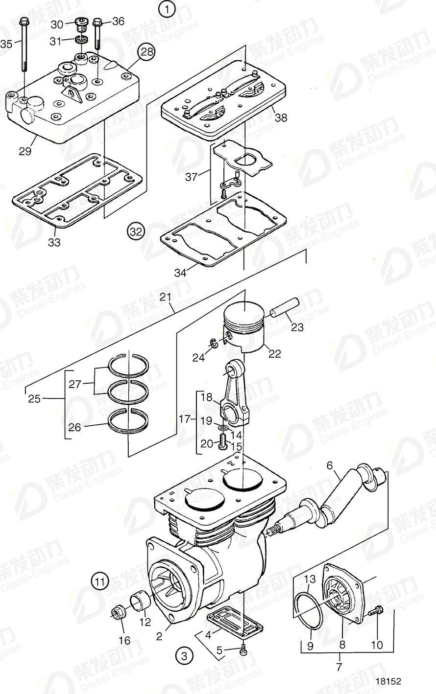VOLVO Repair kit, bearing flange 3095843 Drawing